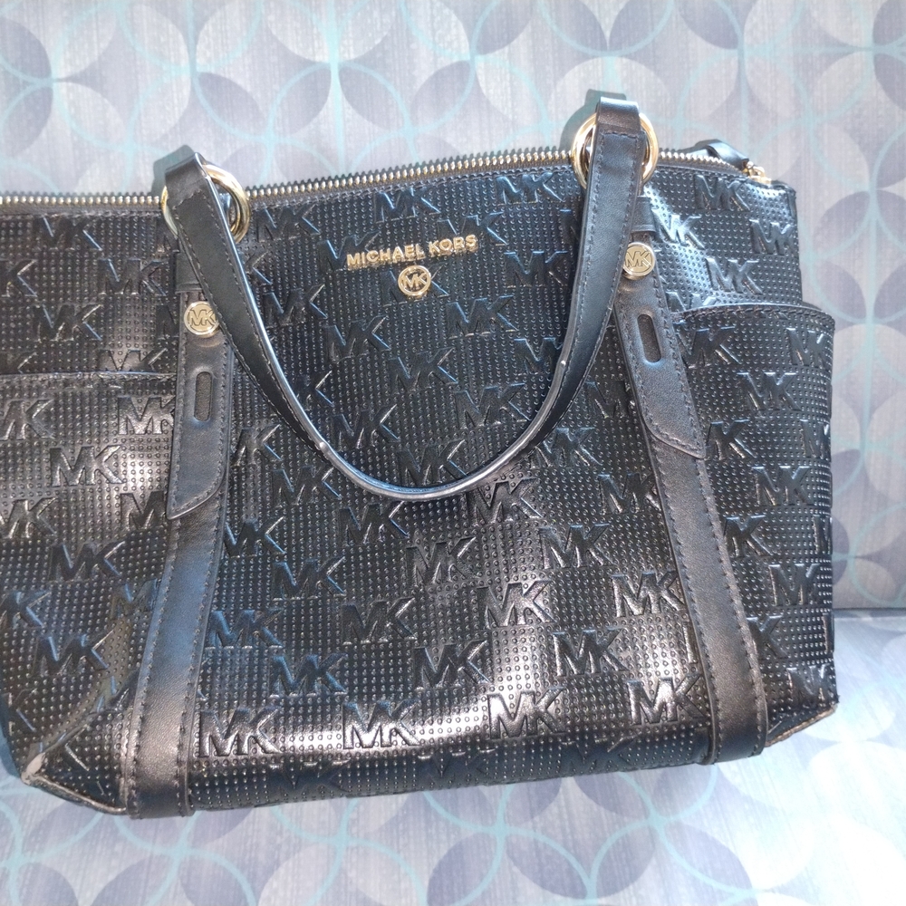 Michael Kors Black MK Embossed Shoulder Bag